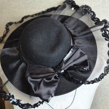 Beautiful Vintage Kentucky Derby Hat in Black with Bow Sequence 100 Wool