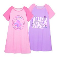 2Pcs Girls Nightgowns Kids Pajamas Princess 6-7 Years Light Purple/Pink