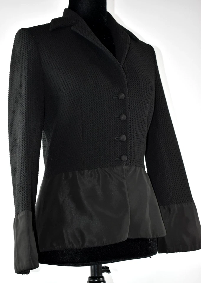 Notizie Mariella Burani Size 8 Black Knee Skirt Blazer Suit Italy Textured Mixed - Image 2 of 4
