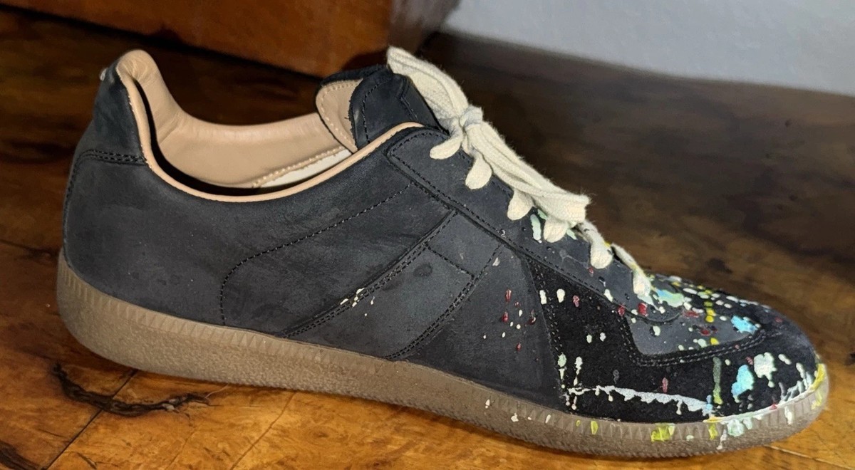 Maison Margiela GAT Sneakers Black Paint Splatter 9 42 Low Tops