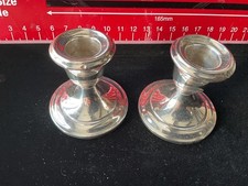 Vintage Pair of Sterling Silver Squat Candlesticks Wax Candles Hallmarks Birming