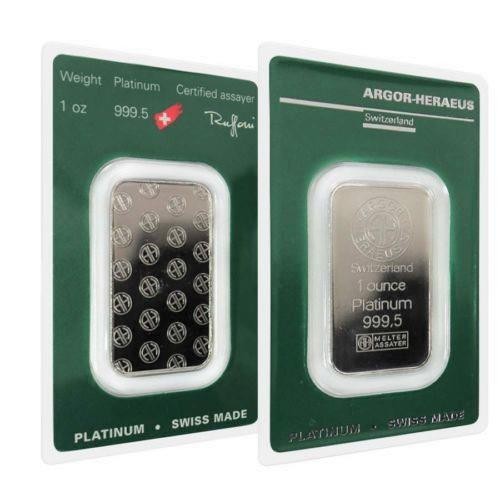 1 oz Platinum Bar - Argor Heraeus Sealed in Assay Card .9995 Platinum #A449