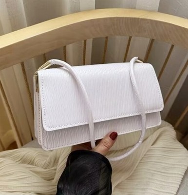 White PU Water Ripple Textured Shoulder Bag Women Flap Handbag Clutch Purse