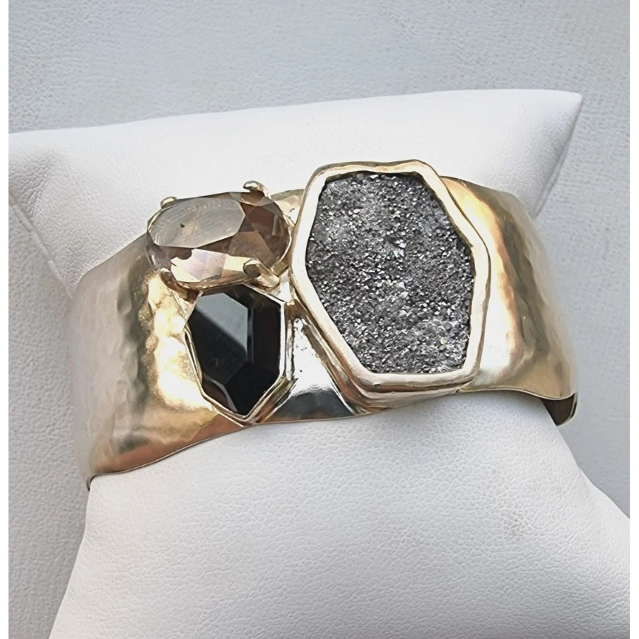 PULSEIRA SILPADA 925 PRATA ESTERLINA CRISTAL CAVERNA ÔNIX DRUSO TOPÁZIO ESFUMAÇADO EM - Imagem 3 de 4