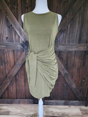 Lillusory Olive Green Sleeveless Wrap Bodycon Ruched Wrap/Tie Dress | Small