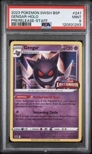 2023 POKEMON SWSH BLACK STAR PROMO PRERELEASE-STAFF #241 GENGAR-HOLO PSA 9