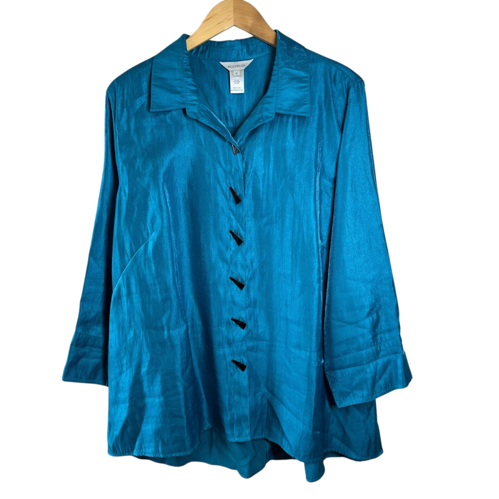 Multiples Teal Shimmer Button-Front Tunic Top Siz… - image 6
