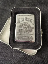 Zippo Jim Beam Chrome Emblem Lighter with Original Tin Box