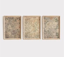 Vintage Flower Wall Art Decor Beige Floral Canvas Wall Art Botanical Rustic