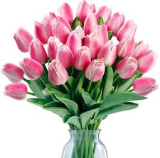 Sggvecsy 30 Pcs Fake Tulips Artificial Flowers Real Touch PU Faux Flowers Tulip