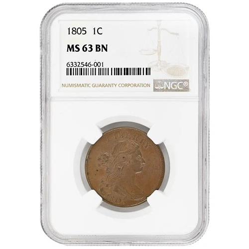 1805 1C Draped Bust Cent NGC MS63BN Rare Coin