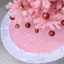 48 Inch Pink Tree Skirt Faux Fur Pastel Christmas Tree Skirt Light Pink and W...