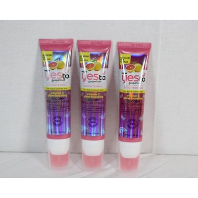 Pack of 3 YES TO Grapefruit Brightening Unicorn Peel Off Mask 2 FL OZ New