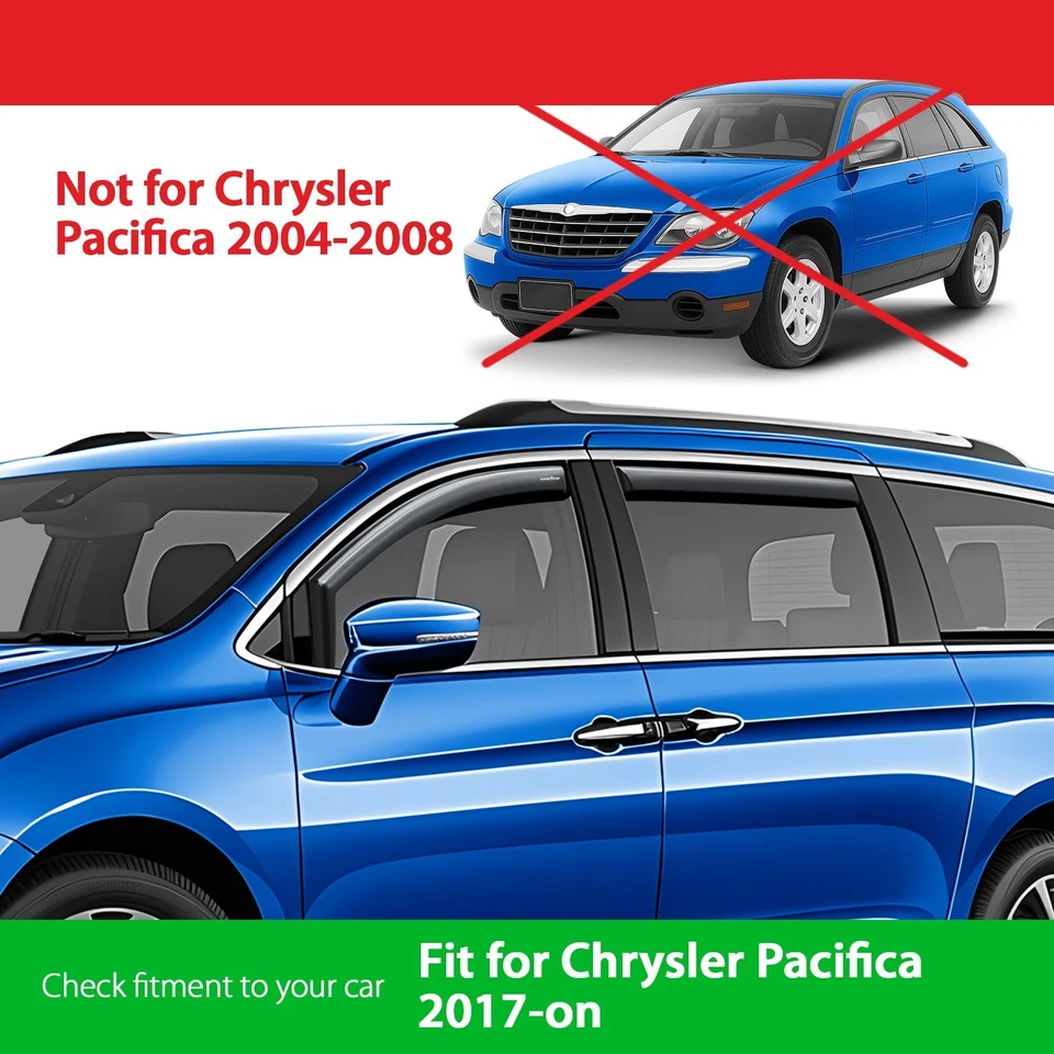 Rain Guards Vent Visors Shade for 2017-2026 Chrysler Pacifica - Изображение 3 из 4