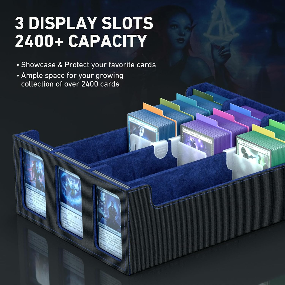 3-Row Trading Card Storage Box, Bulk Cards Case for 2400+ Mtg Tcg