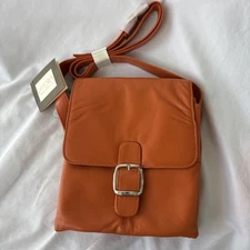 VITTORIA Genuine Leather Crossbody Bag Purse Orange Silver NEW