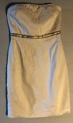 Lela Rose for Loft Womens Sz 2 Beige Linen Strapless Short Dress Gold Ribbon
