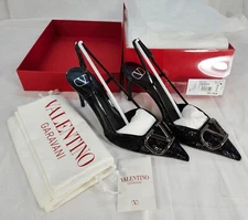 Valentino Garavani Women's V Logo Pointed Toe Slingback Pumps 9 US MSRP $1,150