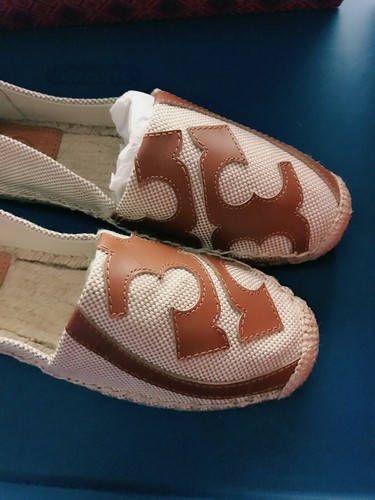 ¡Nuevo! TORY BURCH ALPARGATAS LONNIE PLANAS DE LONA Y CUERO 5 Natural - Imagen 4 de 4
