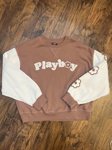 Brown & Cream Playboy Brand Oversized Sweatshirt Size M Ladies - 第 1/9 張圖片