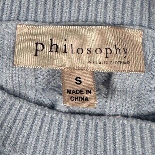 Philosophy Republic Cable Knit Sweater Large Heather Viscose Blend Soft Blue S - Picture 2 of 6