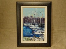 Peinture huile sur toile marine port voilier Ginette Miraillet