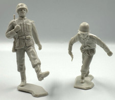 2 Vtg 1963 MARX German Soldier Figures - Goose Step Pistol Drawn - Light Gray