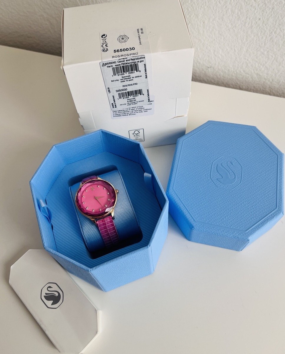 Pre Owned Auth Swarovski Octea Nova Pink Watch Leather Strap