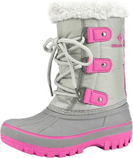 DREAM PAIRS Girls Faux Fur-Lined Ankle Winter Snow Boots Pink Grey  Size 9