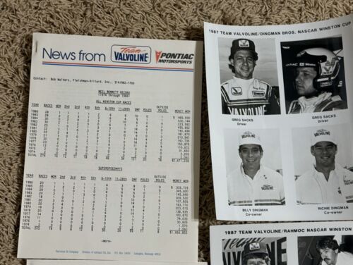 1987 Team Valvoline Pontiac Media Press Kit #75 Neil Bonnett #50 Greg Sacks - Picture 2 of 12