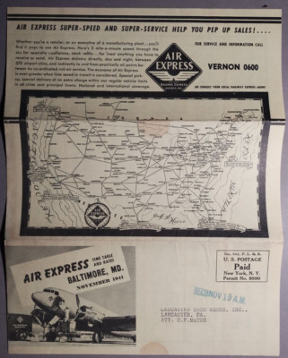 1941 Timetable Railway Express Agency Air Express Air Cargo Freight Rates B4-6