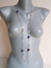 Nomination Ring Kette aus 925 Silber mit 4 Amethyst Kugeln 37,5 g/ca.100 cm