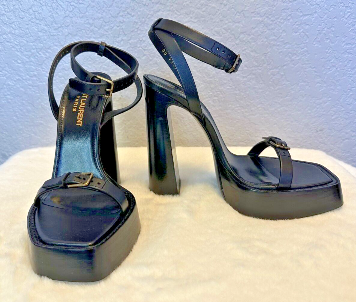 YSL Saint Laurent Platz 105 Sandalo donna plateau in pelle nero scarpe IT 37 5