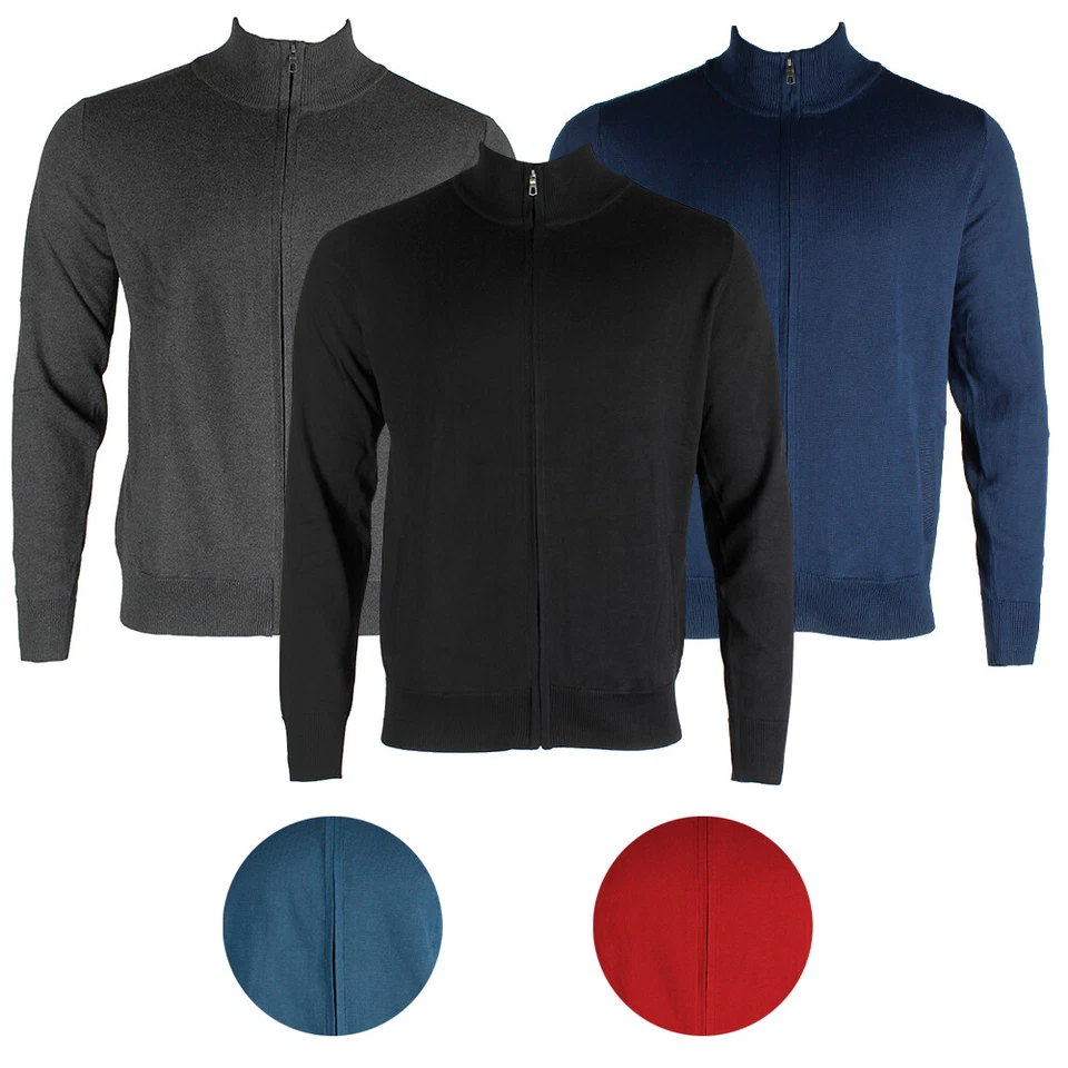 Suéter cárdigan Daniel K para hombre manga larga mezcla de algodón cuello falso cremallera completa