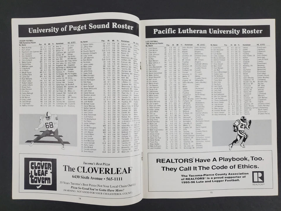 1995 Puyallup Puget Sound Univ Loggers Pacific Lutheran Lutes Football Program - Image 2 of 4