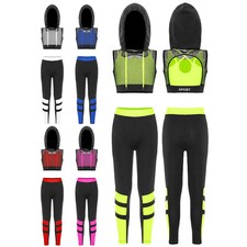 Girls Hip Hop Dance Outfit 3 Piece Hooded Crop Tops Athletic Pants Jogger Set