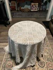 Vintage Handmade Crochet Lace Tablecloth 60x75 inch