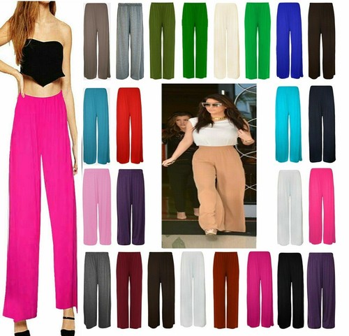 Ladies Womens Plus Size Plain Palazzo 
