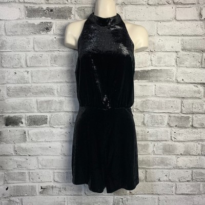 LUSH Black Shimmery Velvet Romper L Halter Backless NWT Witchy Goth Grunge Vamp