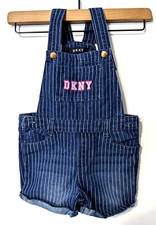 DKNY Girls Striped Overalls Sz 4T Cotton Blend Cuffed Legs EUC