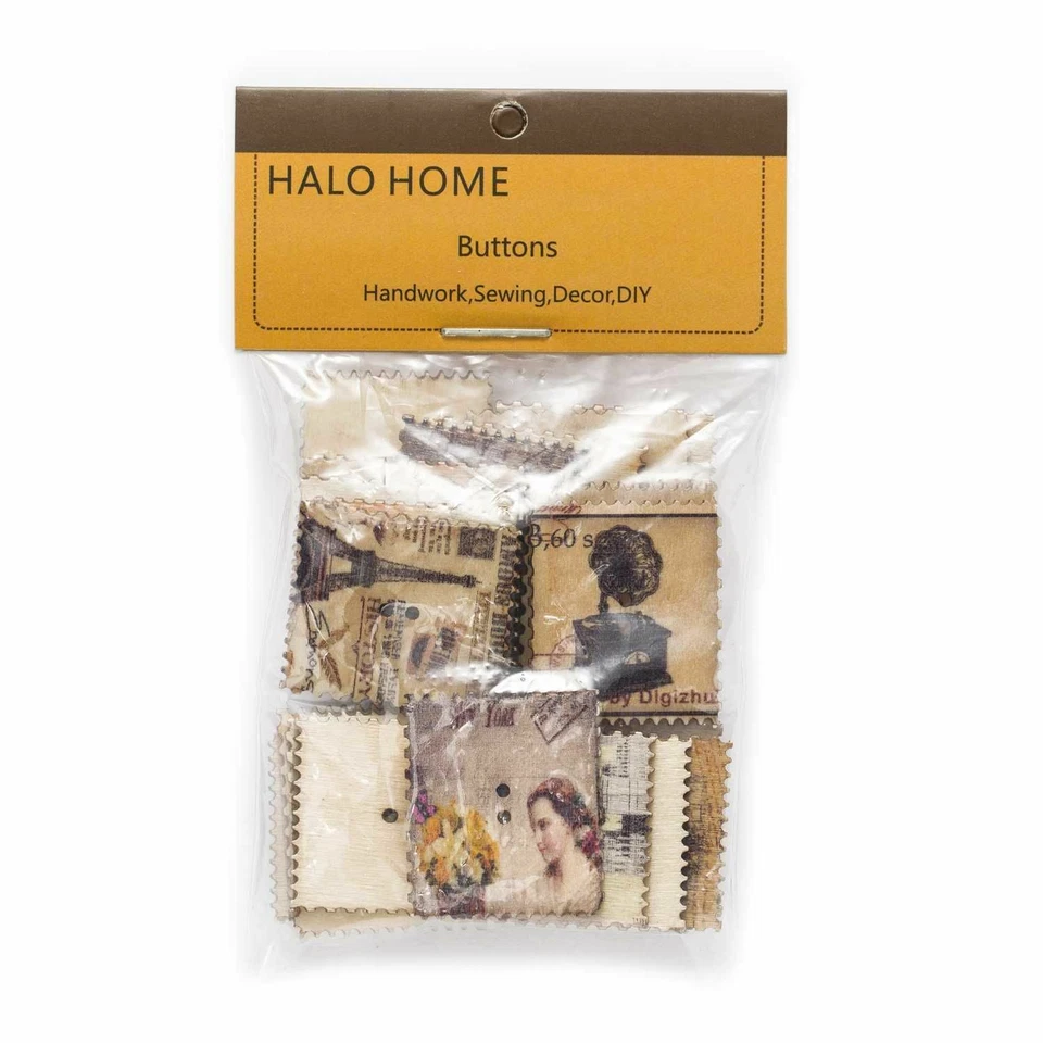 Retro Painted Button 30pcs 2 Hole Wood Buttons Sewing Square Stamp Wooden Decor - Image 3 of 4