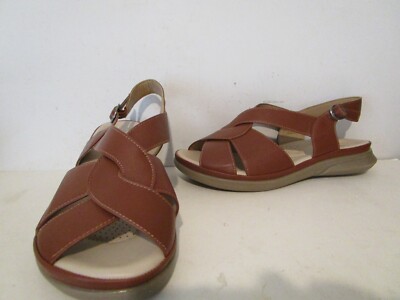 CentroPoint Womens Orthotic Walking Slides Open Toe Low Wedge Sandals Brown Sz 9