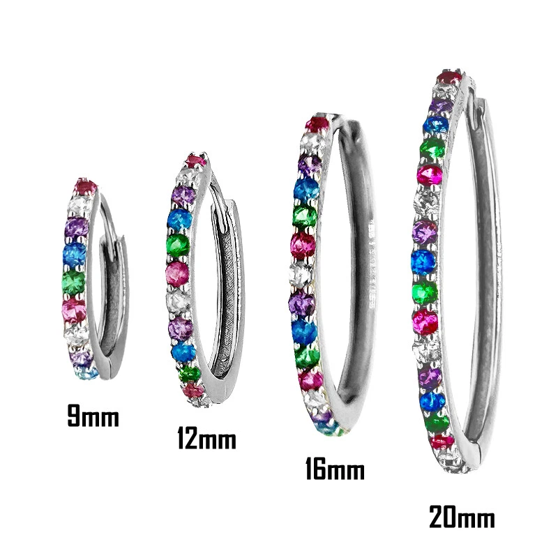 Coppia di Orecchini  a Cerchio Multicolor argento 925 rodiato - Hoops Collection - Immagine 2 di 4