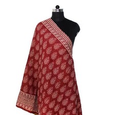 Vintage Kantha Scarf Cotton Dupatta Neck Wrap Indian Hand Quilted Bandana Big