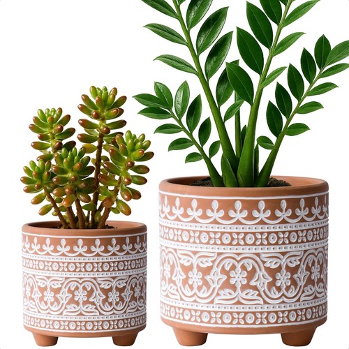 Set of 2 Terracotta Planter Pots 4 & 6 Inch Indoor Outdoor Flower Decor - Picture 3 of 9