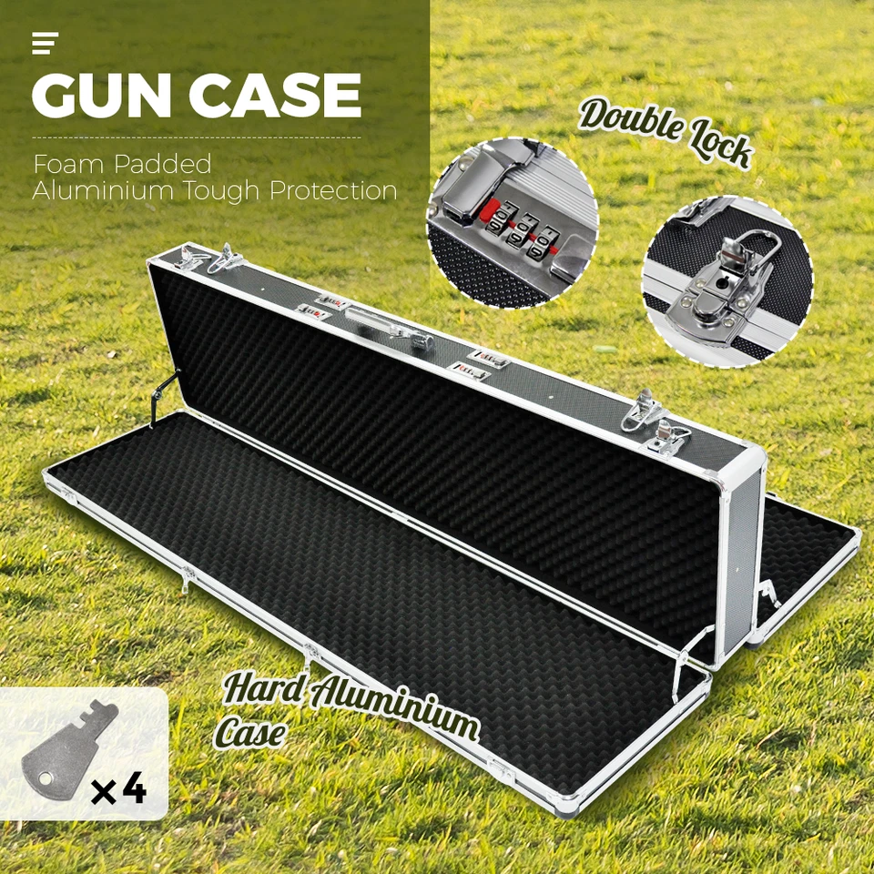 2 in 1 Hard Gun Case Aluminium Double Sided Hunting Safes Rifle Shot Carry Boxes