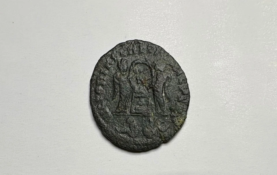 Roman Coin Constantine II Two Angel Victories Altar Captives Rare Mint LVG Lyon  - Image 4 of 4