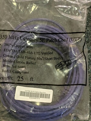 350 MHz CAT5e Patch Cord UTP - 100% Copper Wire Contact Gold Plating 50u'' 25' ft