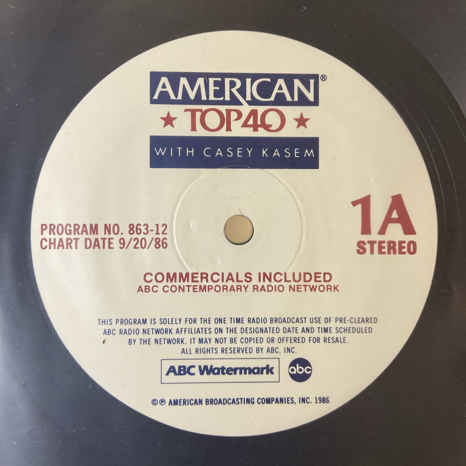 9/20/86 CASEY KASEM American Top 40 Huey Lewis RUN DMC Tina VAN HALEN