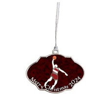 Basketball Player Male Boy Red Silver Frame Merry Christmas 2024 Ornament